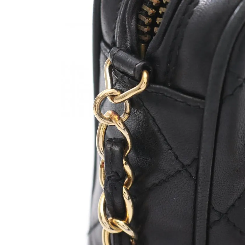 Pre-loved CHANEL Matelasse Chain Shoulder Bag Black Lambskin Gold Hardware Tassel Vintage