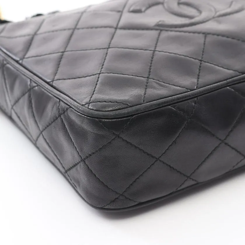 Pre-loved CHANEL Matelasse Chain Shoulder Bag Black Lambskin Gold Hardware Tassel Vintage
