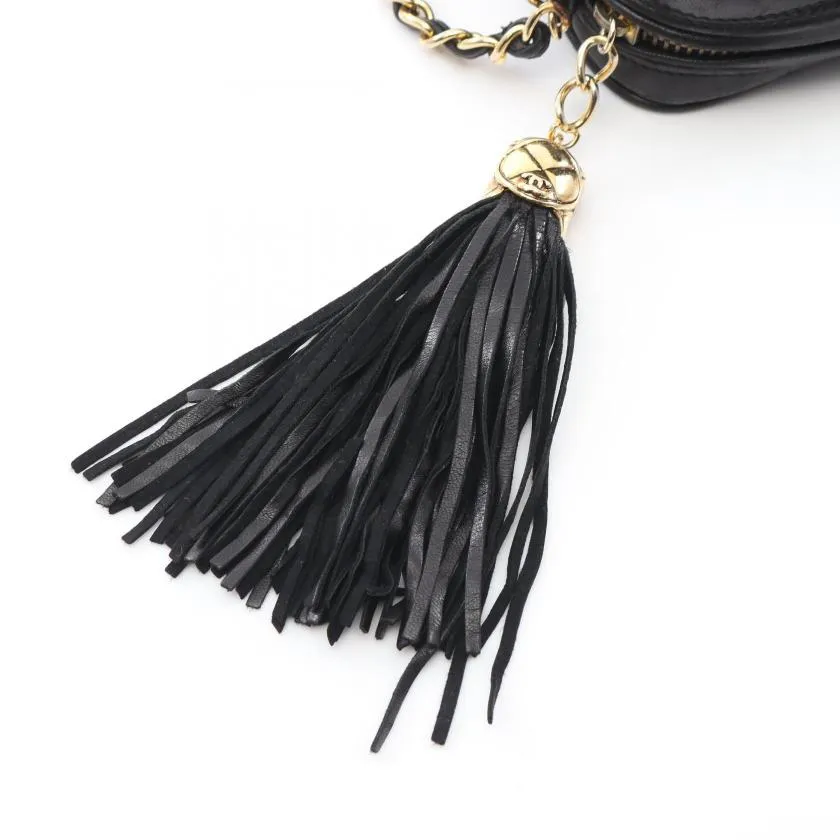 Pre-loved CHANEL Matelasse Chain Shoulder Bag Black Lambskin Gold Hardware Tassel Vintage