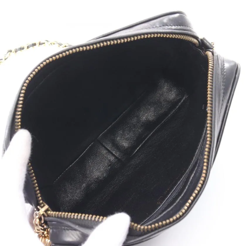 Pre-loved CHANEL Matelasse Chain Shoulder Bag Black Lambskin Gold Hardware Tassel Vintage