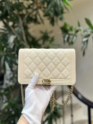 Preloved Chanel Boy Bag Beige Shoulder Bag