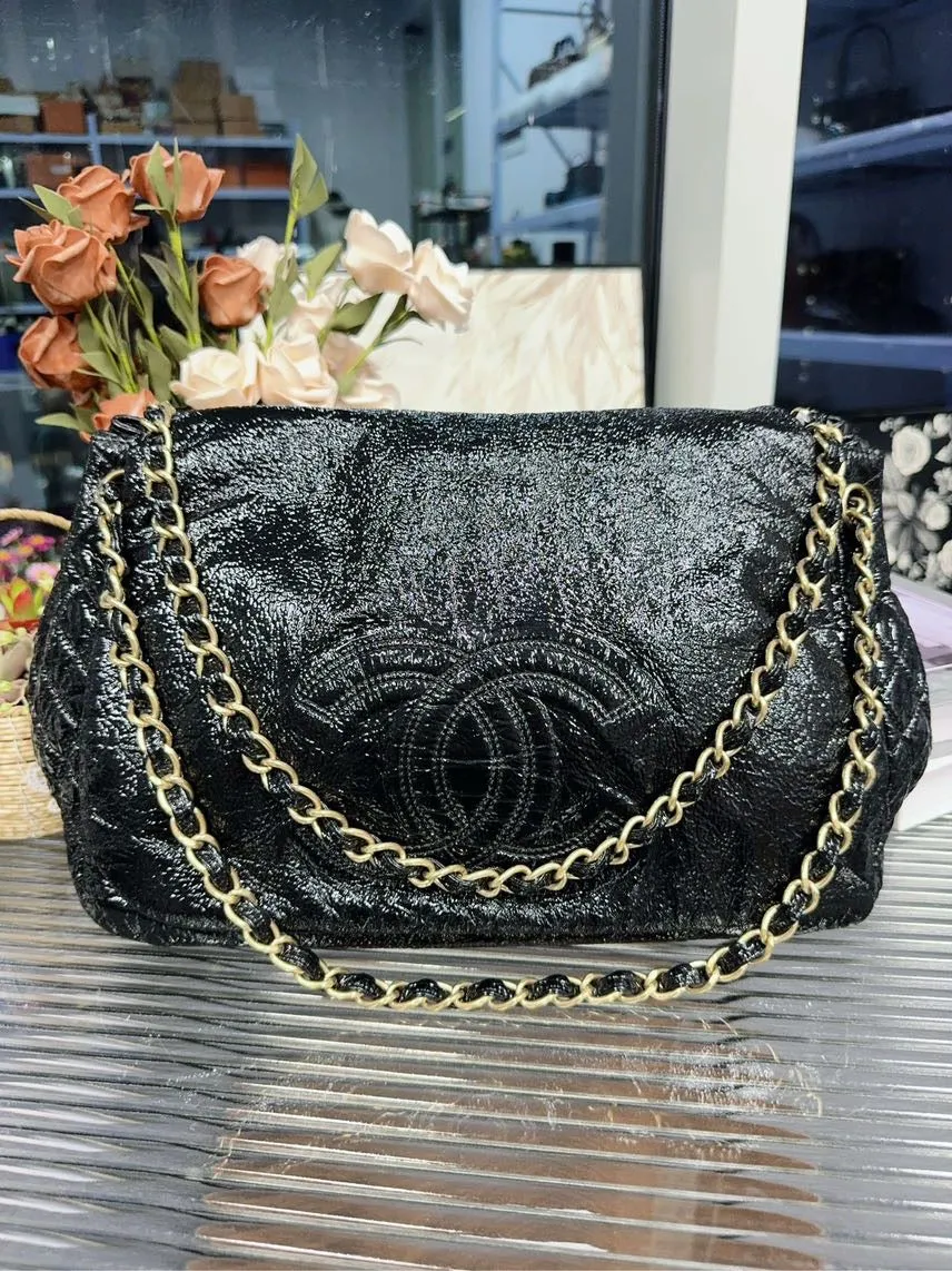Preloved Chanel HFY Shoulder Bag Black Leather