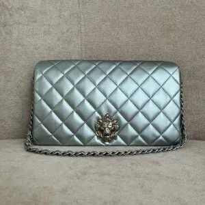 Preloved Chanel Lion Motif Quilted Shoulder Bag in Silver Leather