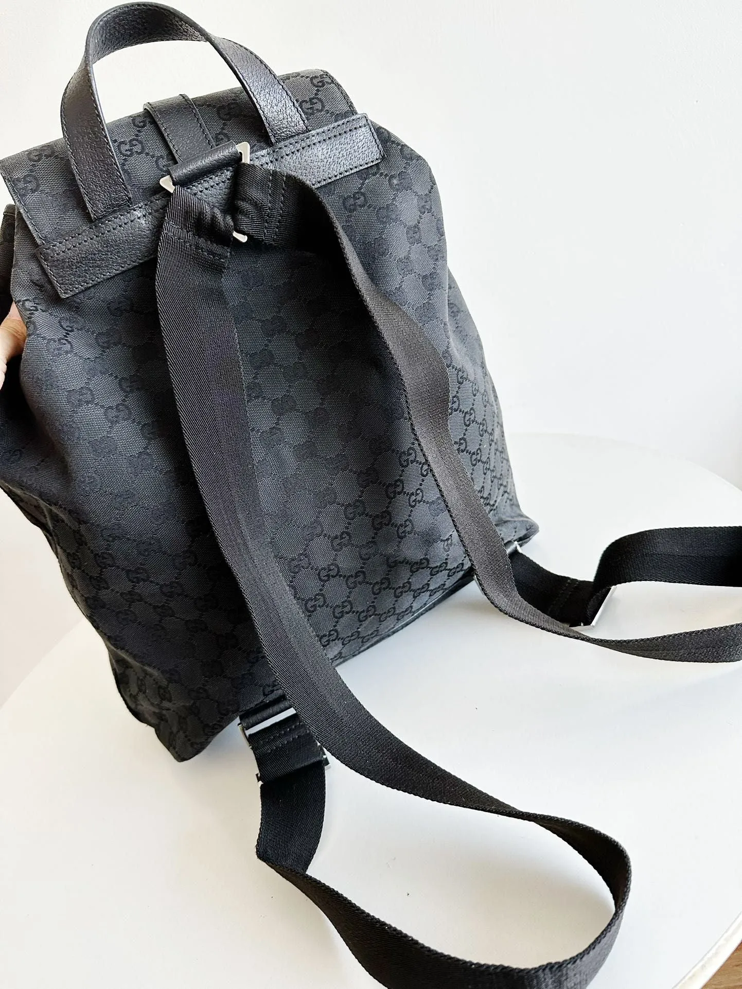 Preloved Gucci canvas backpack black 29*32cm