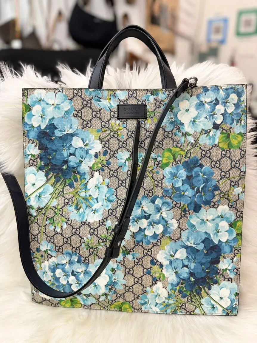 Preloved Gucci GG Supreme 2way Blooms Bag Blue Floral Shoulder Bag