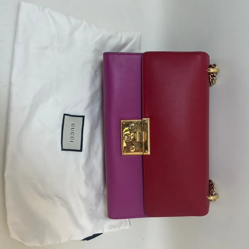 Preloved Gucci Padlock Pink-Red Leather Shoulder Bag