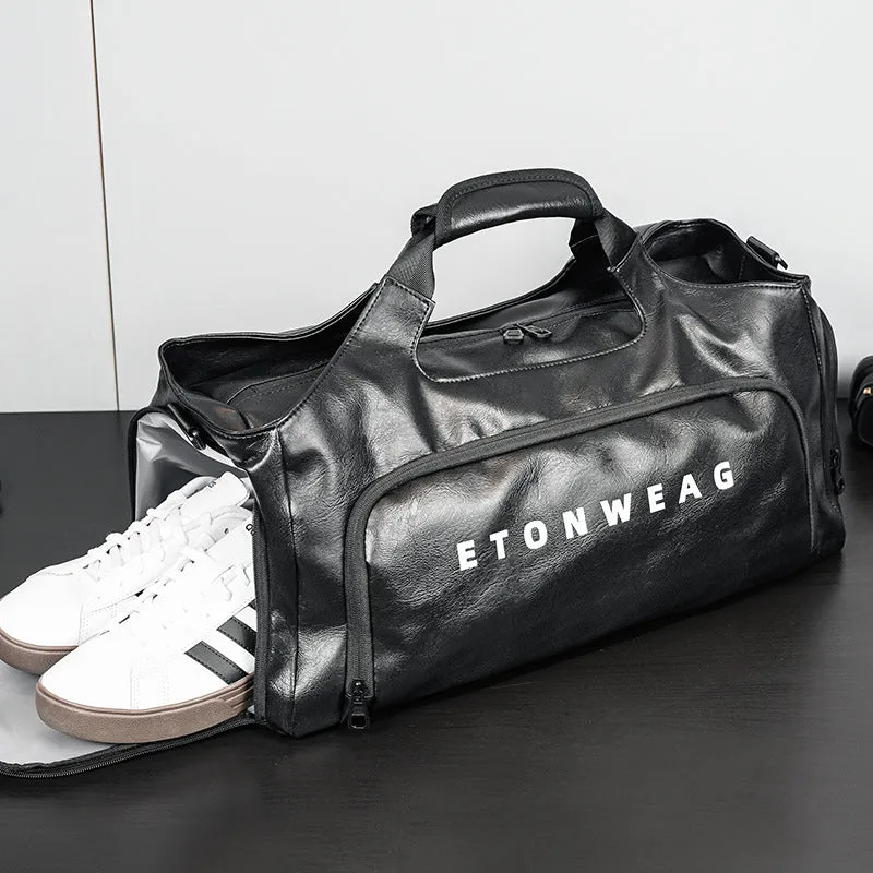 PU Leather Gym Duffle Bag with Shoe Compartment