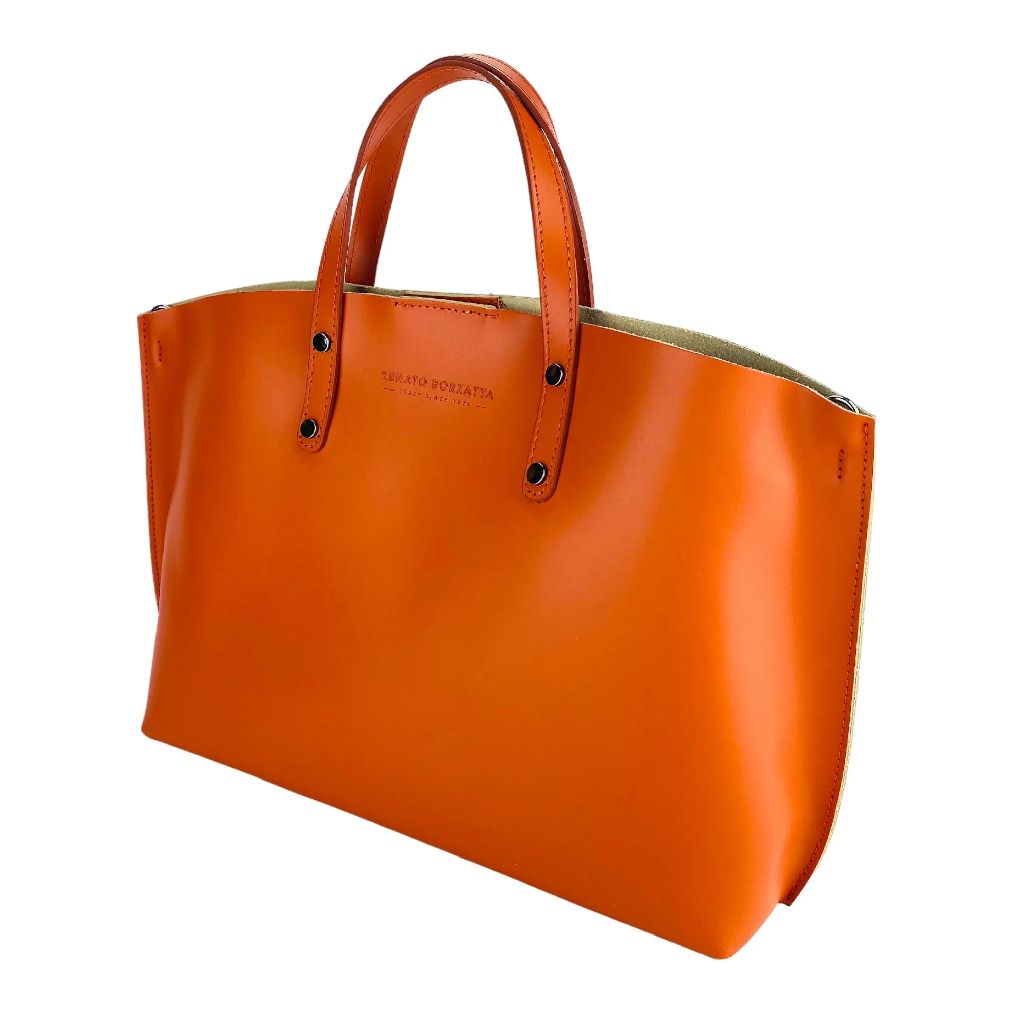 Renato Borzatta Large Leather Shoulder Tote Bag Paprika Orange