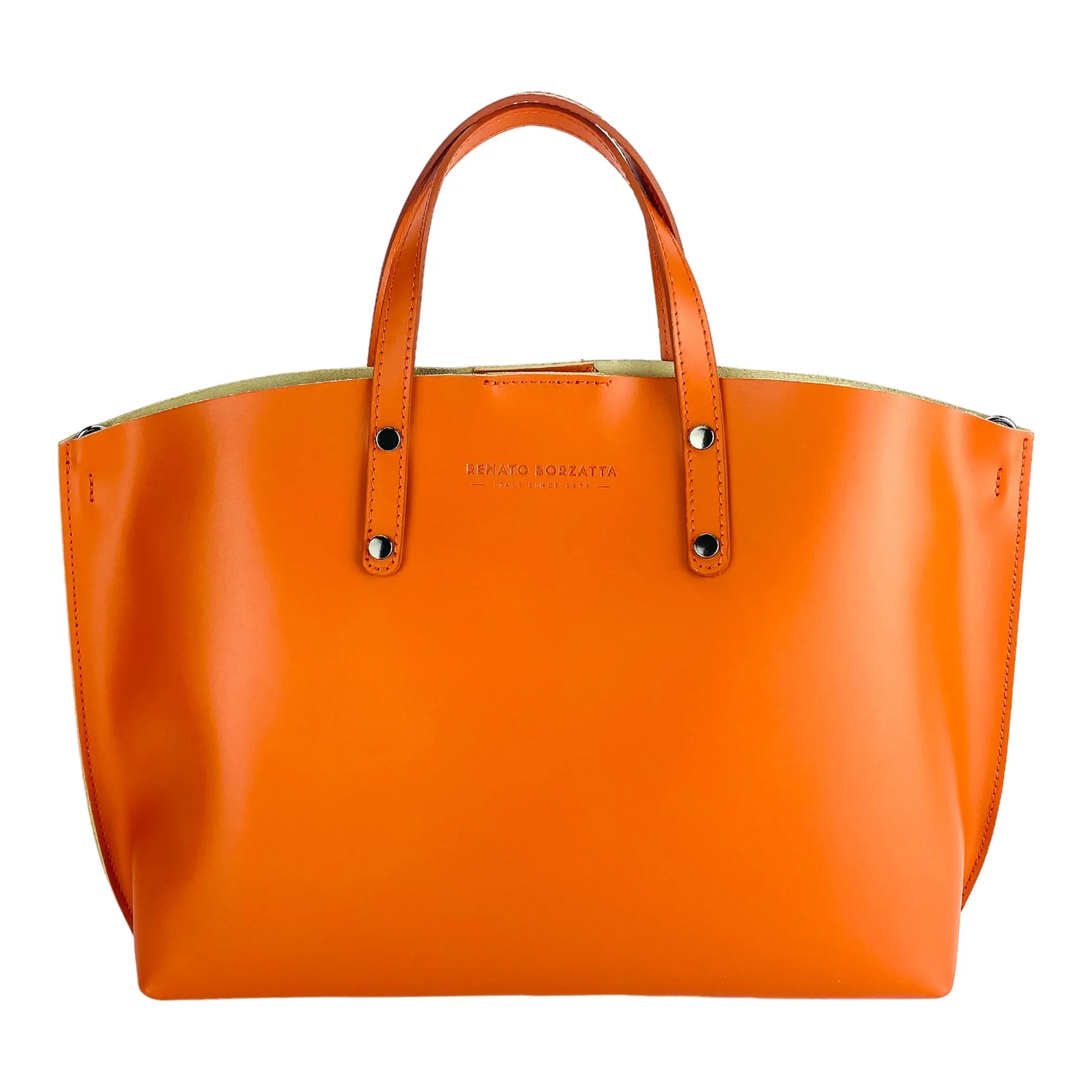 Renato Borzatta Large Leather Shoulder Tote Bag Paprika Orange