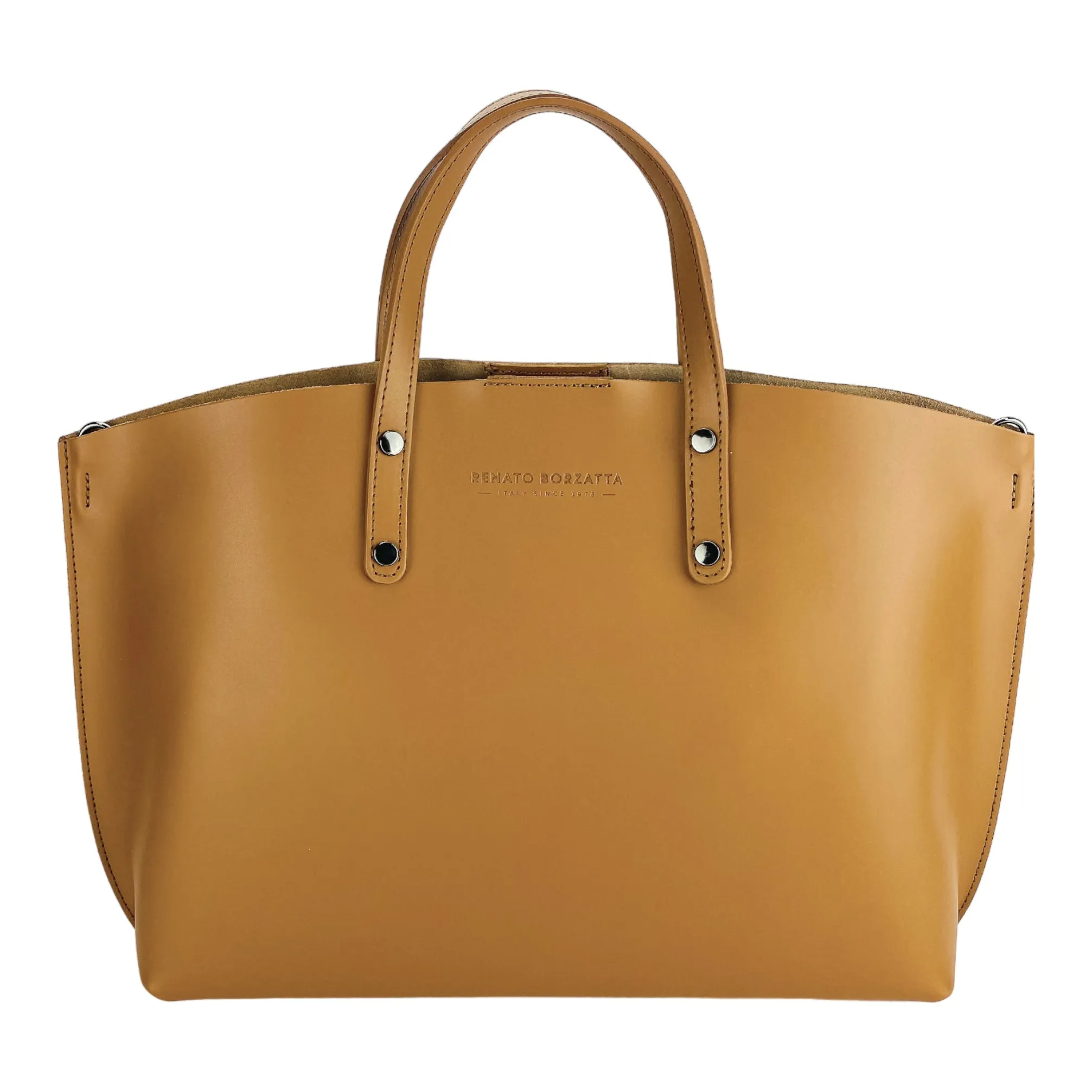 Renato Borzatta Leather Shoulder Tote Bag Cognac Brown