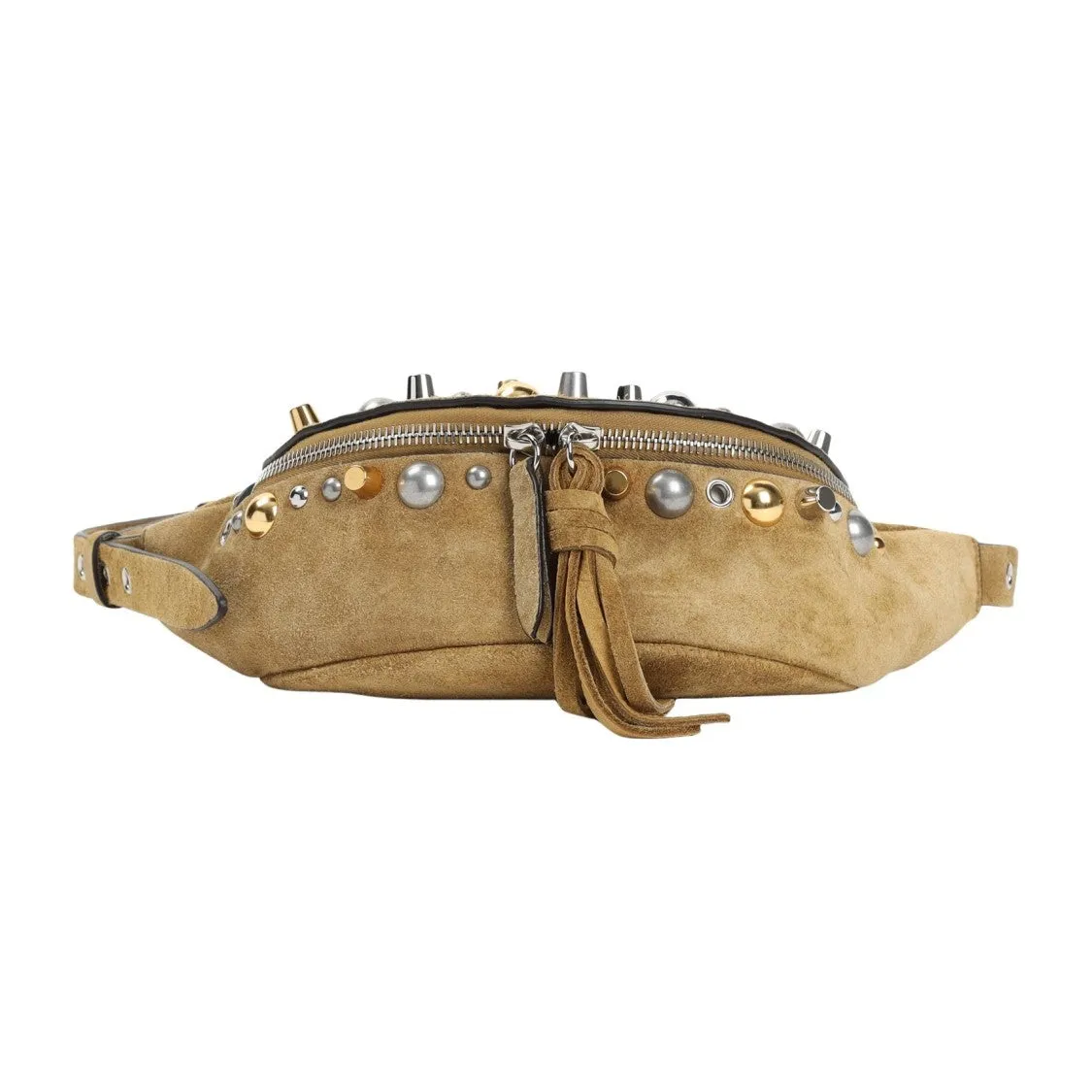 Rounded Havana Beige Suede Leather Waist Satchel Belt Bag