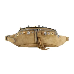 Rounded Havana Beige Suede Leather Waist Satchel Belt Bag
