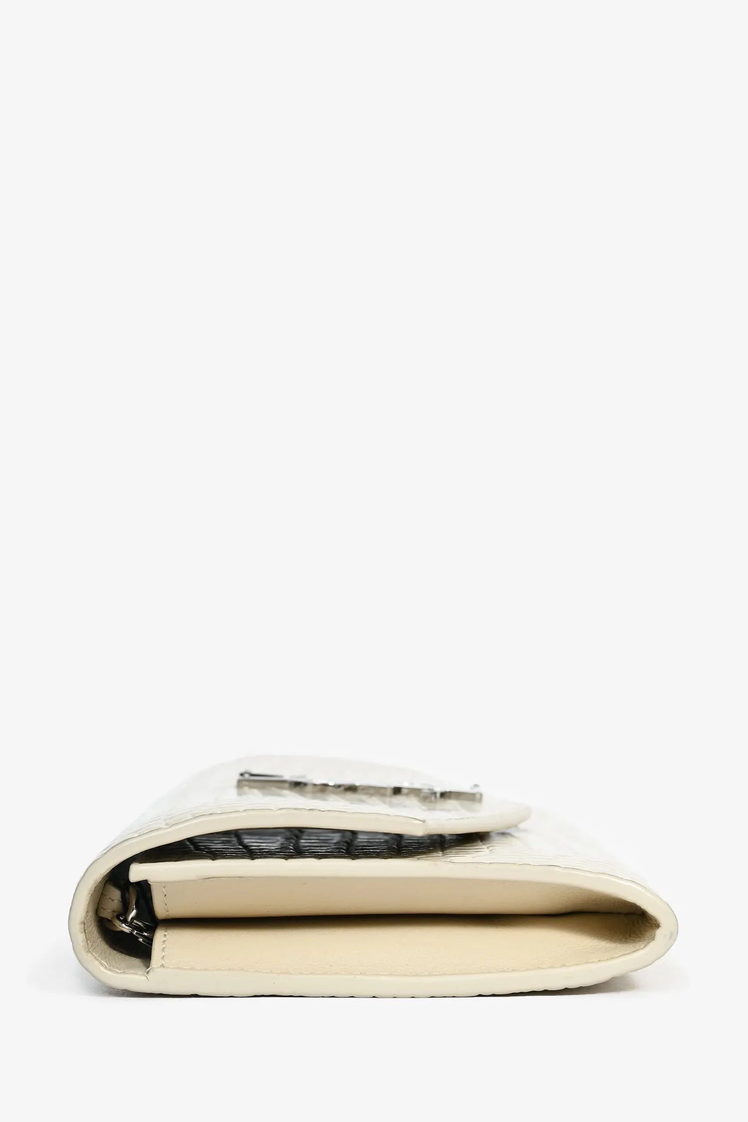 Saint Laurent 2020 Cream Croc Embossed Envelope Wallet On Chain with Card Holder