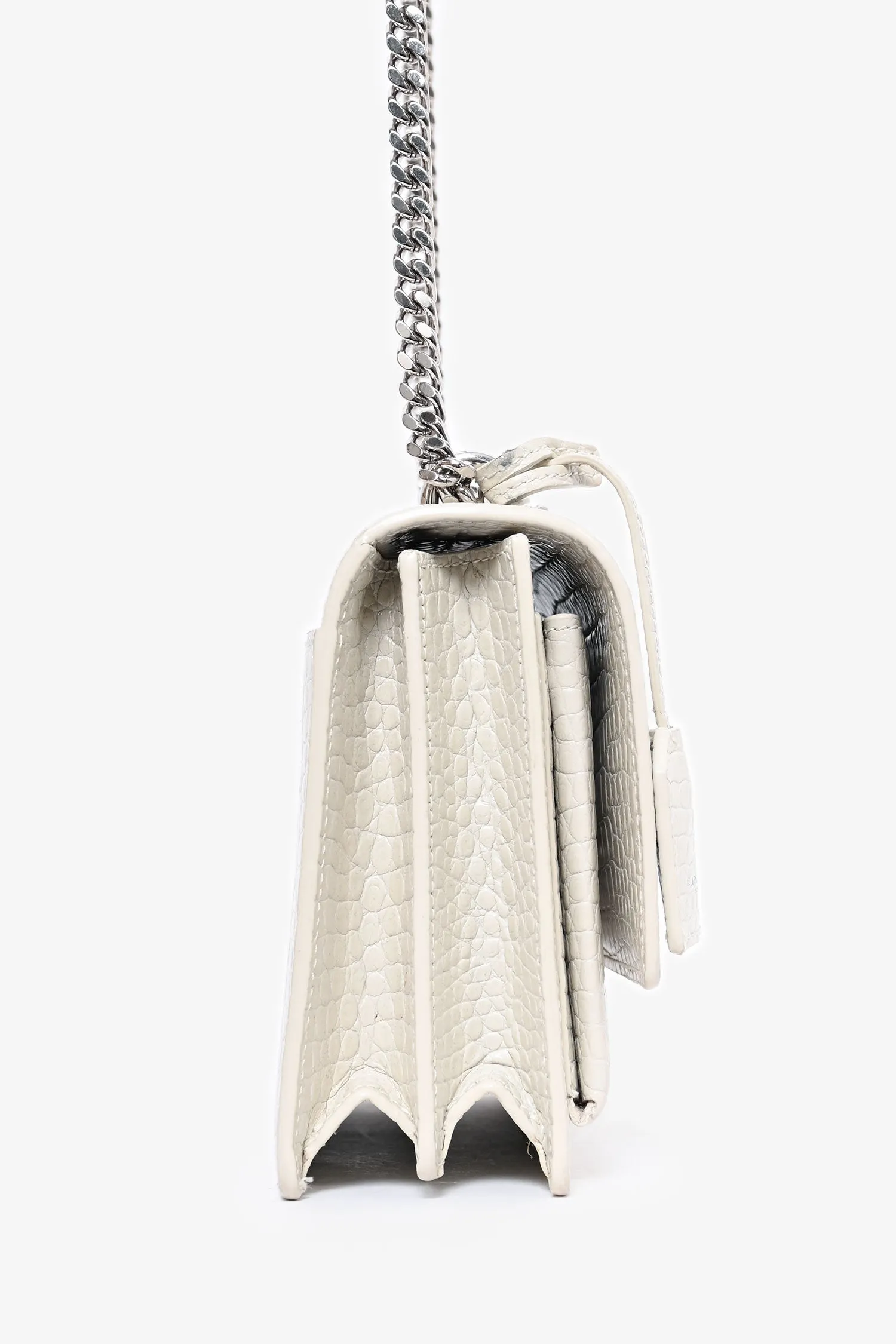 Saint Laurent 2022 Grey Croc Embossed Leather Medium Sunset Shoulder Bag