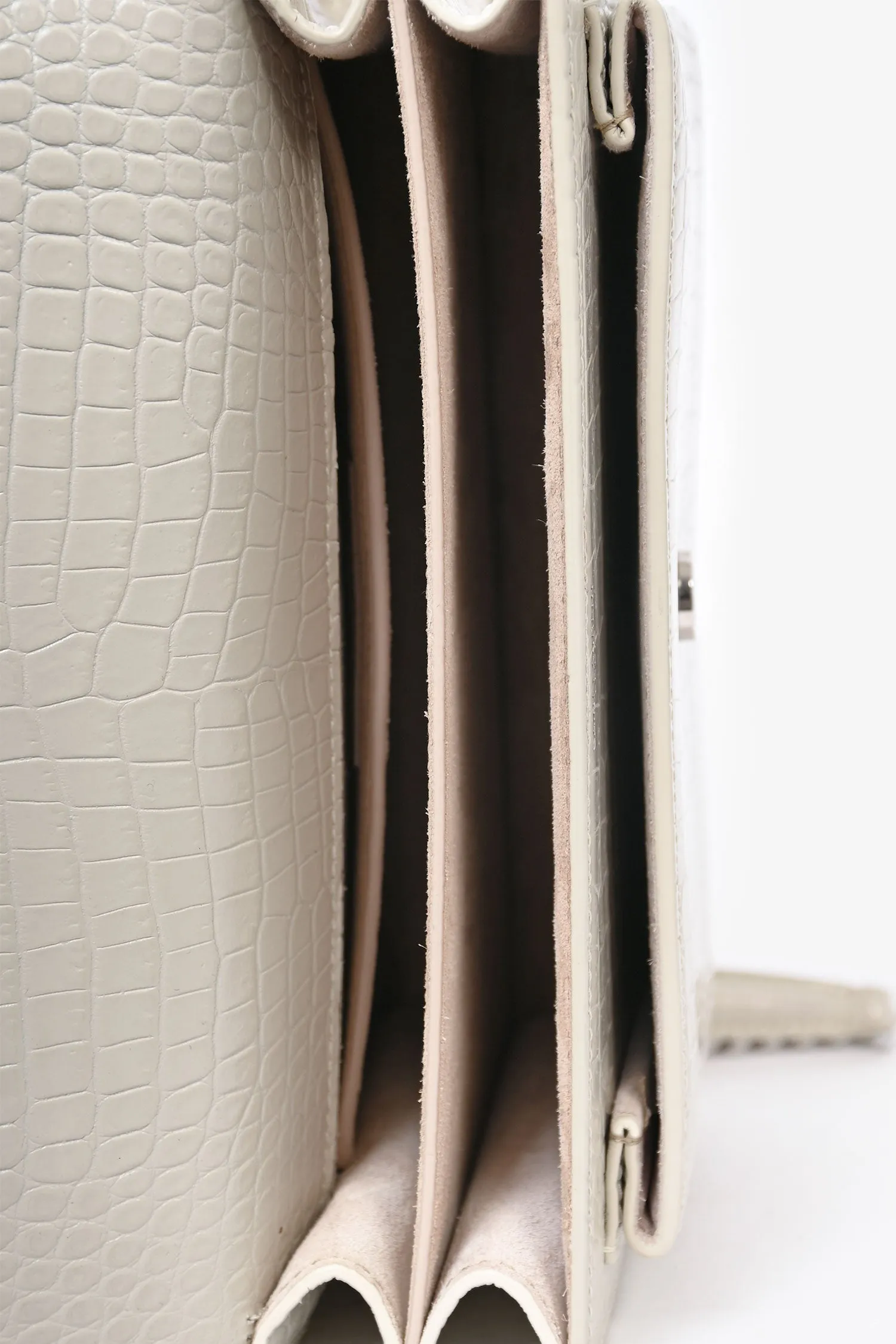 Saint Laurent 2022 Grey Croc Embossed Leather Medium Sunset Shoulder Bag