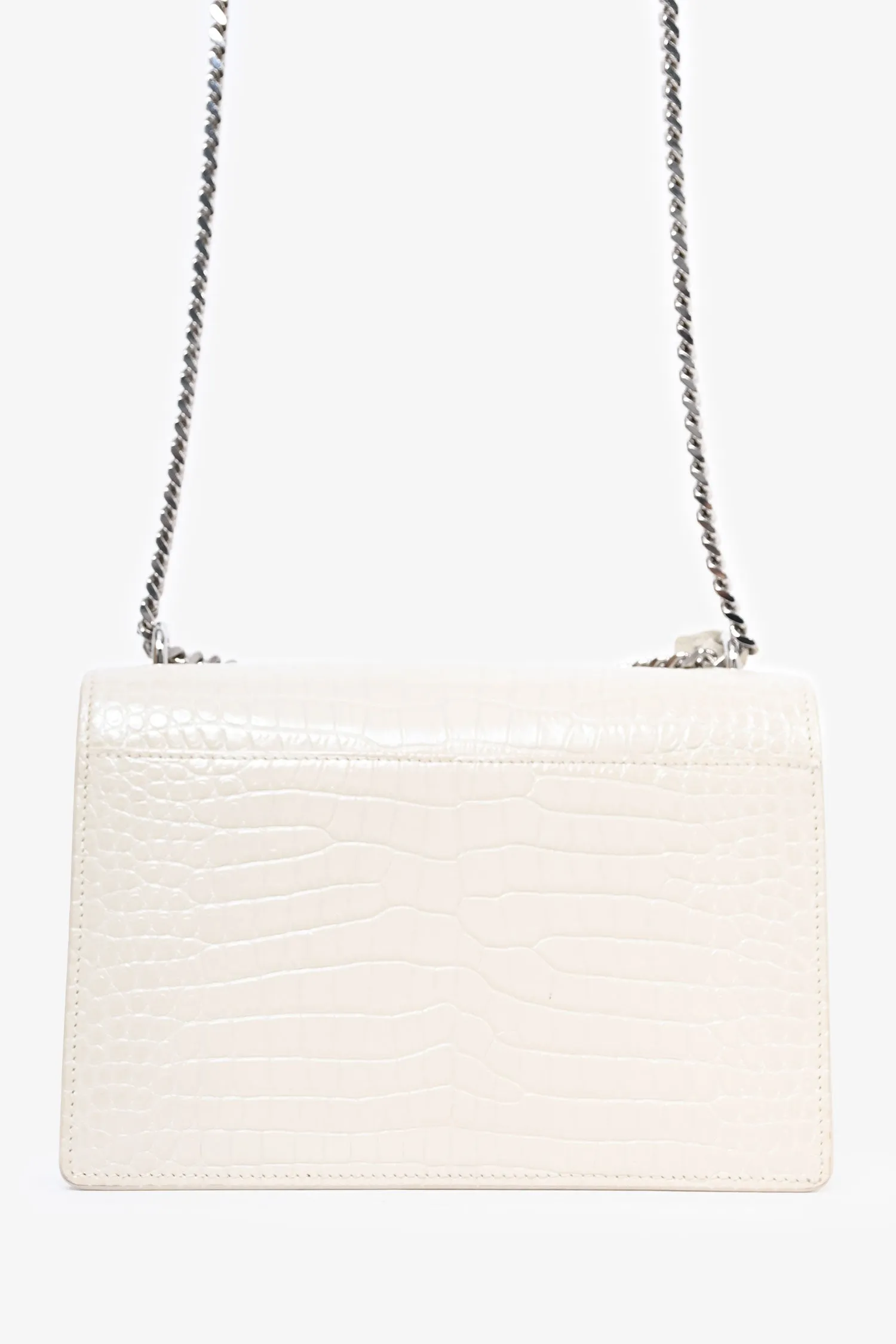 Saint Laurent 2022 Grey Croc Embossed Leather Medium Sunset Shoulder Bag