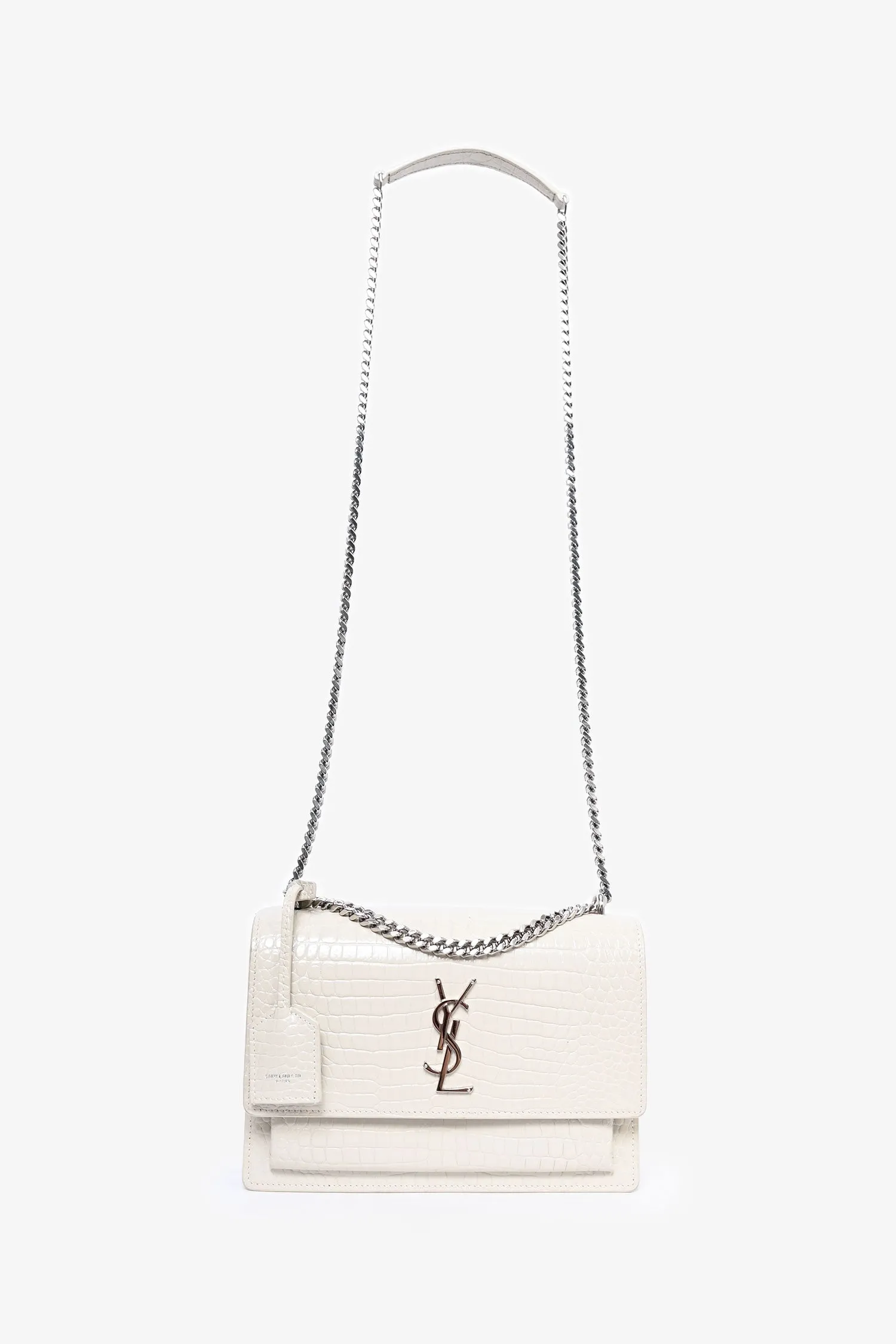 Saint Laurent 2022 Grey Croc Embossed Leather Medium Sunset Shoulder Bag