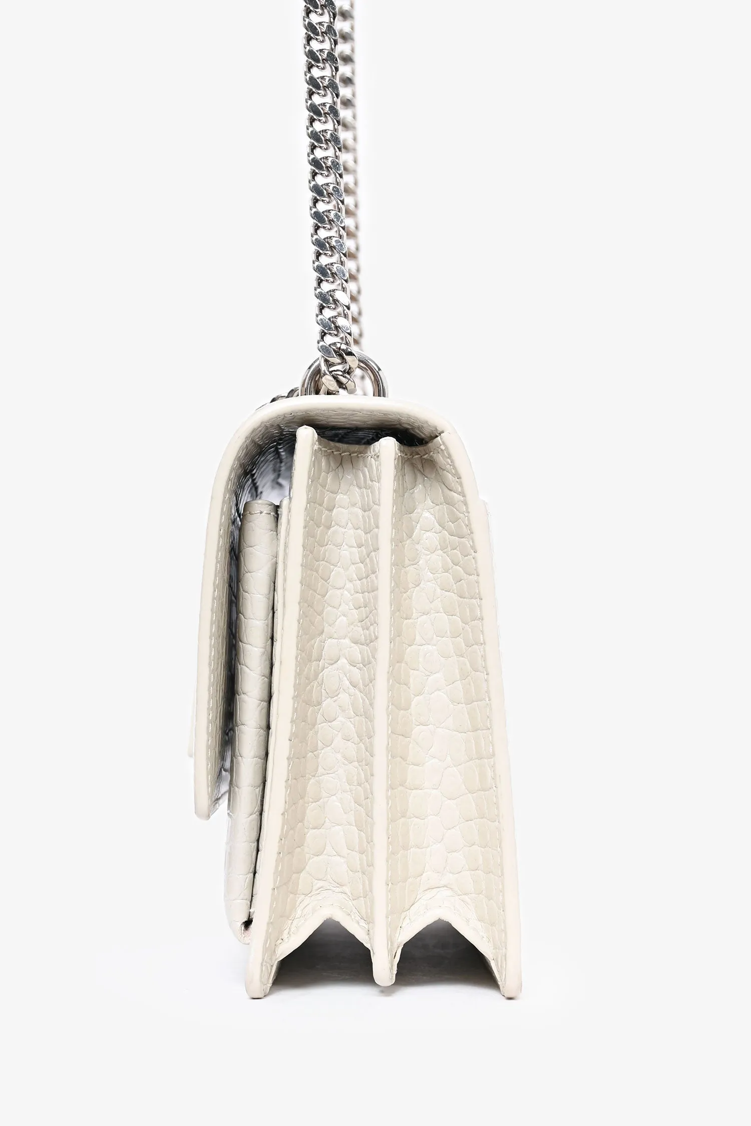 Saint Laurent 2022 Grey Croc Embossed Leather Medium Sunset Shoulder Bag