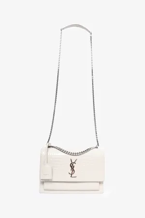 Saint Laurent 2022 Grey Croc Embossed Leather Medium Sunset Shoulder Bag