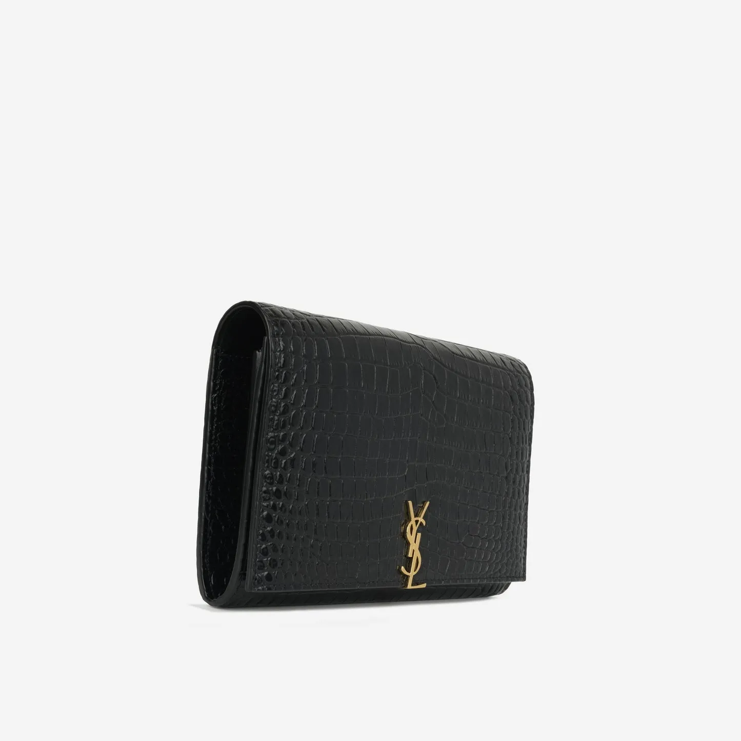 Saint Laurent - Cassandre Clutch on Chain - Black Croc Embossed Leather GHW - Pre-Loved