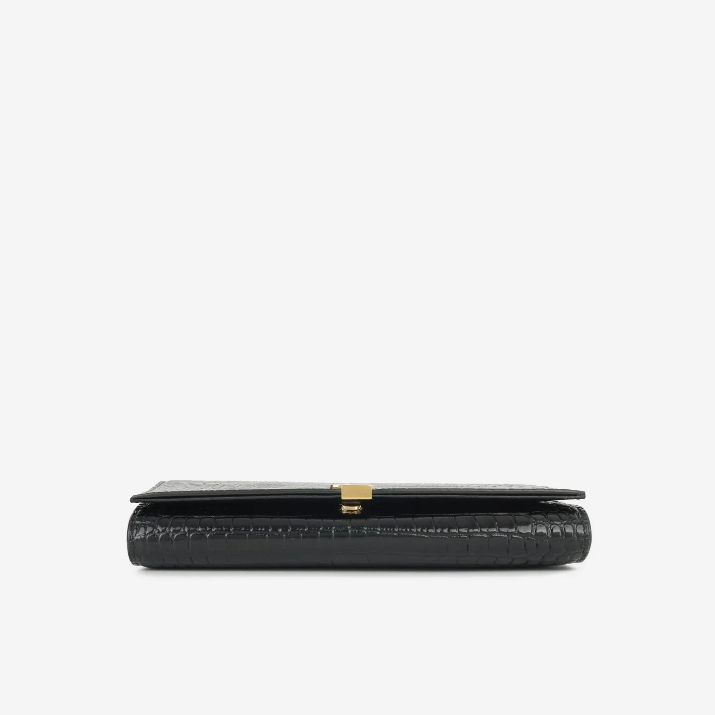 Saint Laurent - Cassandre Clutch on Chain - Black Croc Embossed Leather GHW - Pre-Loved