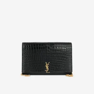 Saint Laurent - Cassandre Clutch on Chain - Black Croc Embossed Leather GHW - Pre-Loved