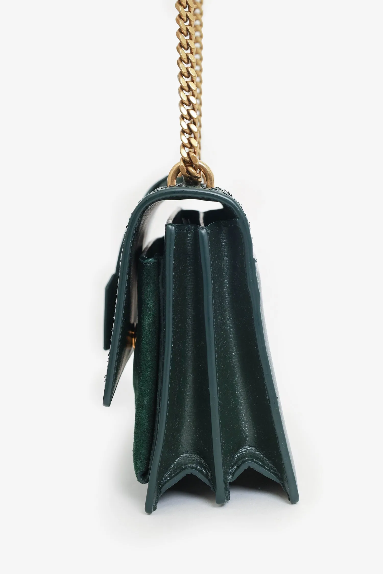 Saint Laurent Green Python-Effect Embossed Medium Sunset Shoulder Bag