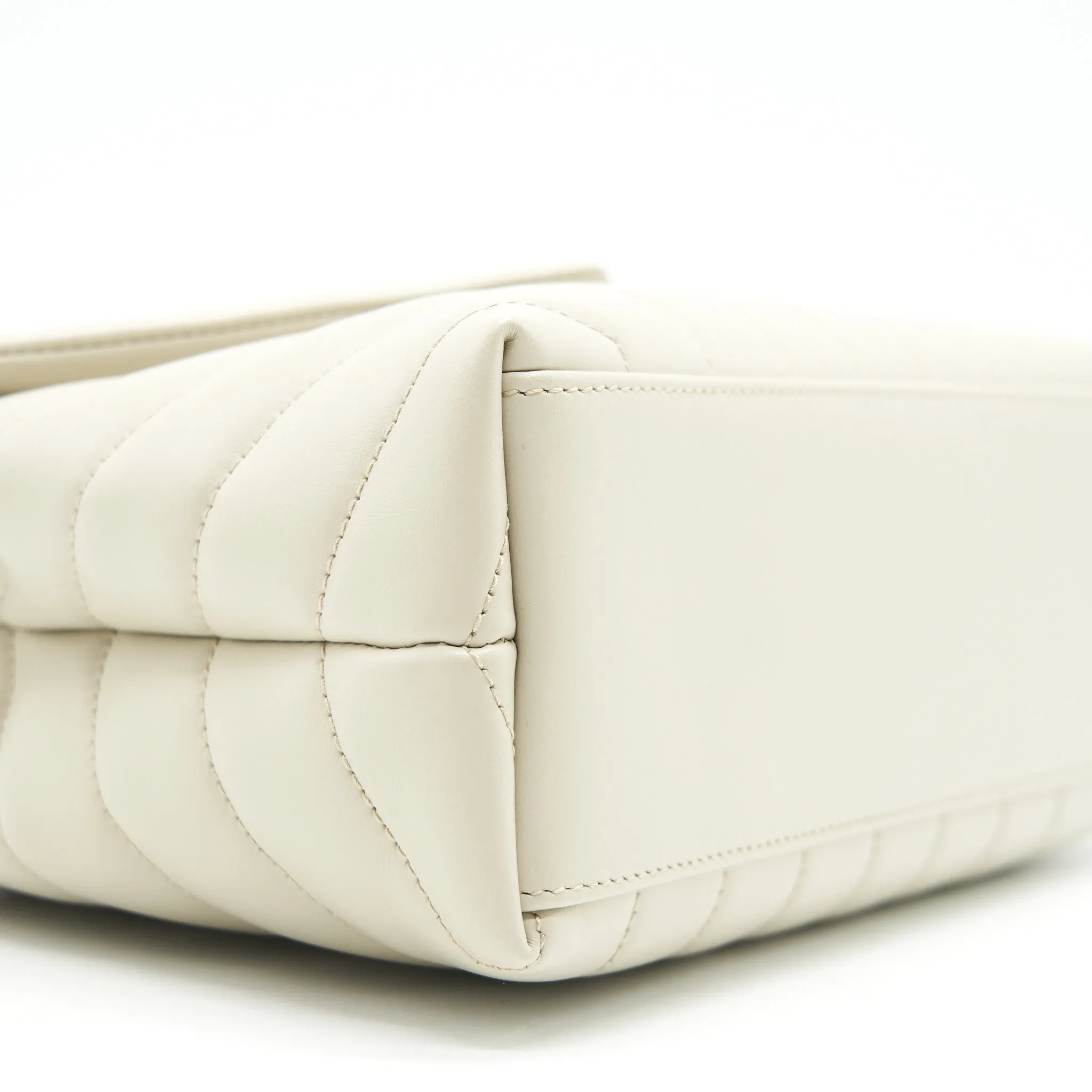 SAINT LAURENT Lou Lou Small Quilted Y Leather Shoulder Bag In White