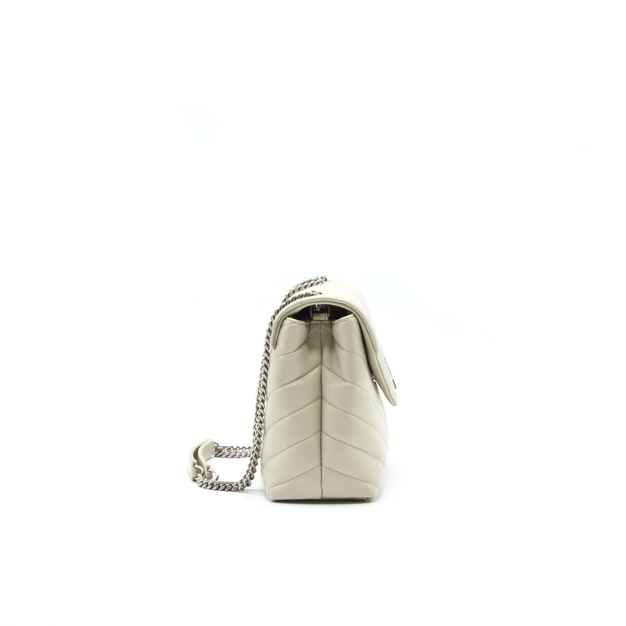 SAINT LAURENT Lou Lou Small Quilted Y Leather Shoulder Bag In White