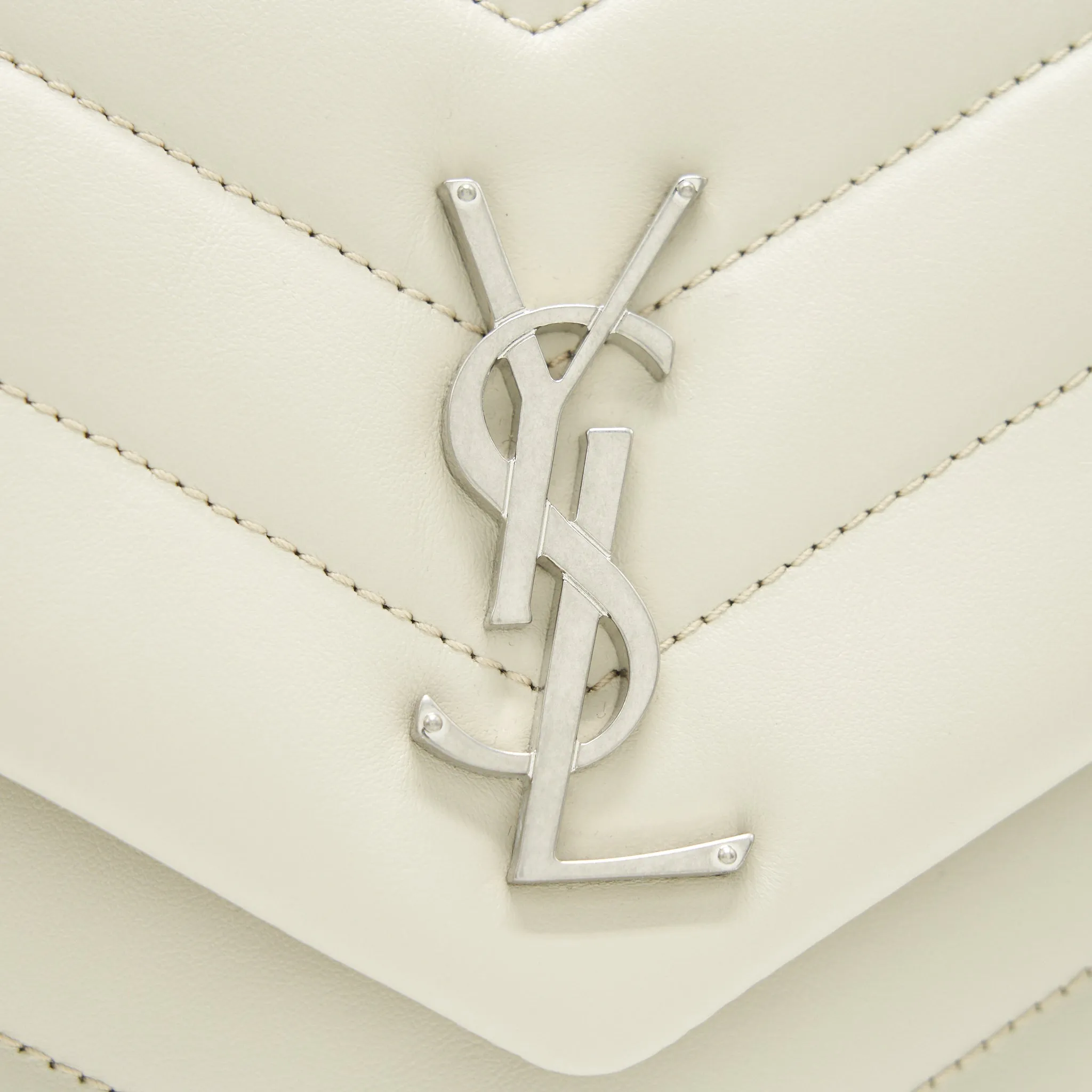 SAINT LAURENT Lou Lou Small Quilted Y Leather Shoulder Bag In White