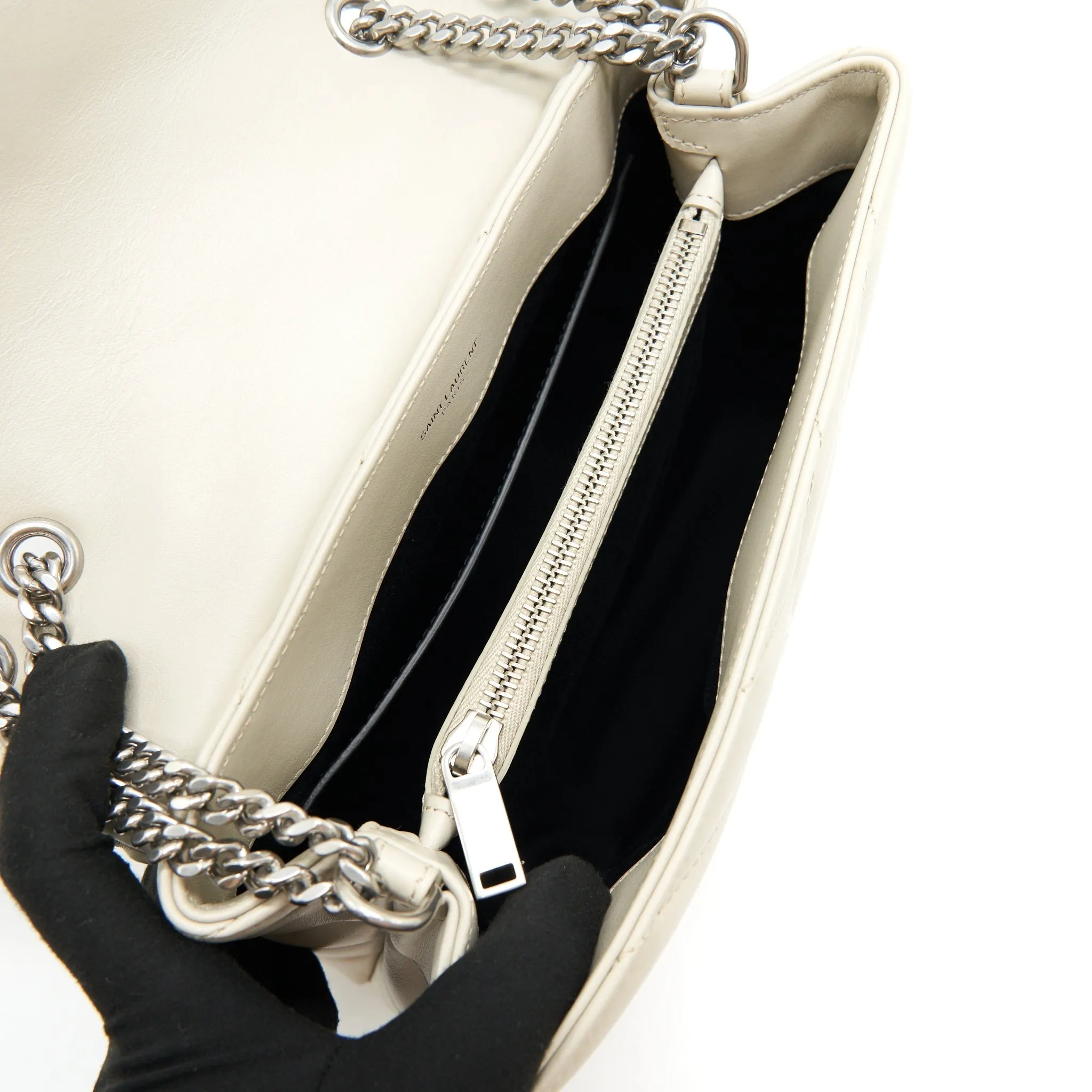 SAINT LAURENT Lou Lou Small Quilted Y Leather Shoulder Bag In White
