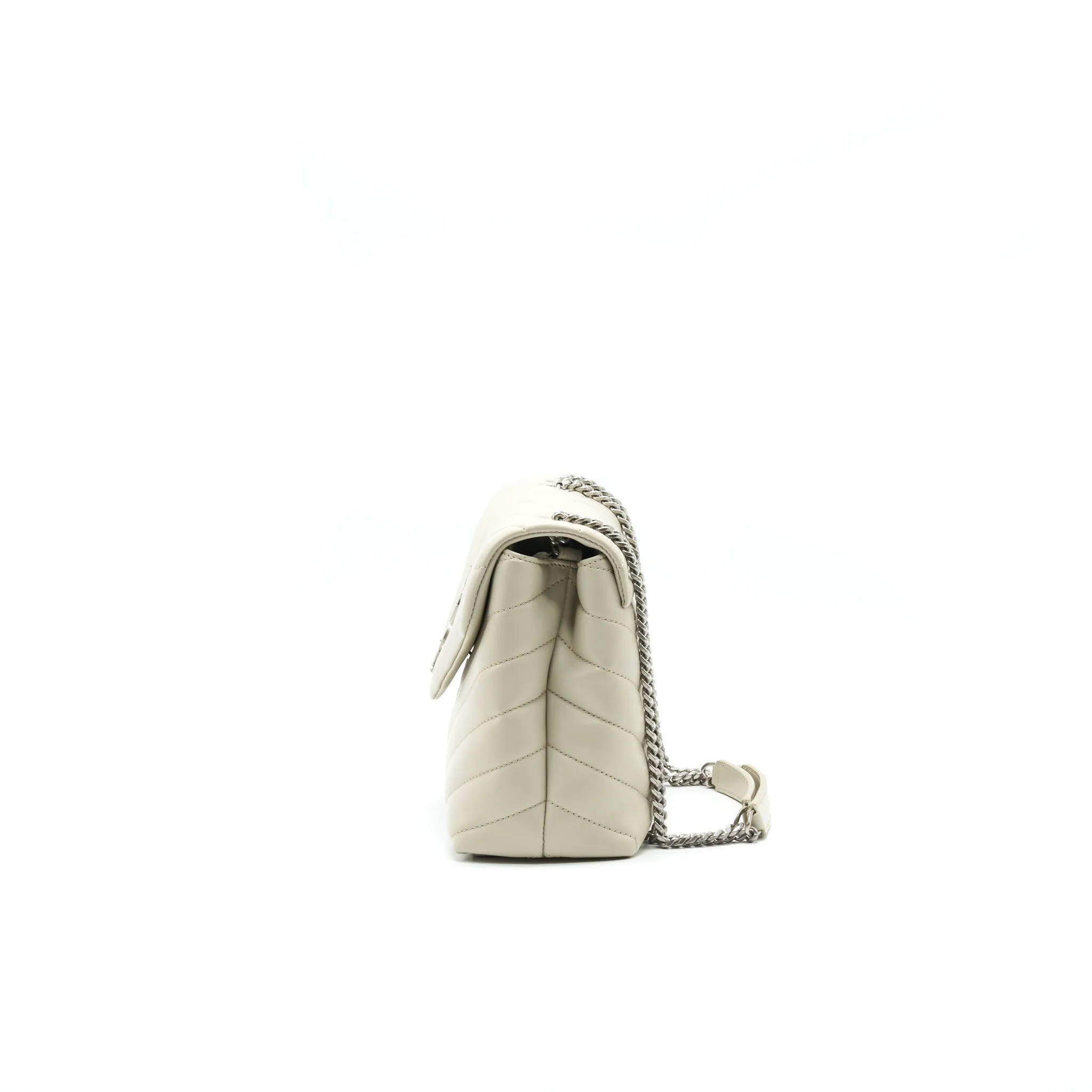 SAINT LAURENT Lou Lou Small Quilted Y Leather Shoulder Bag In White