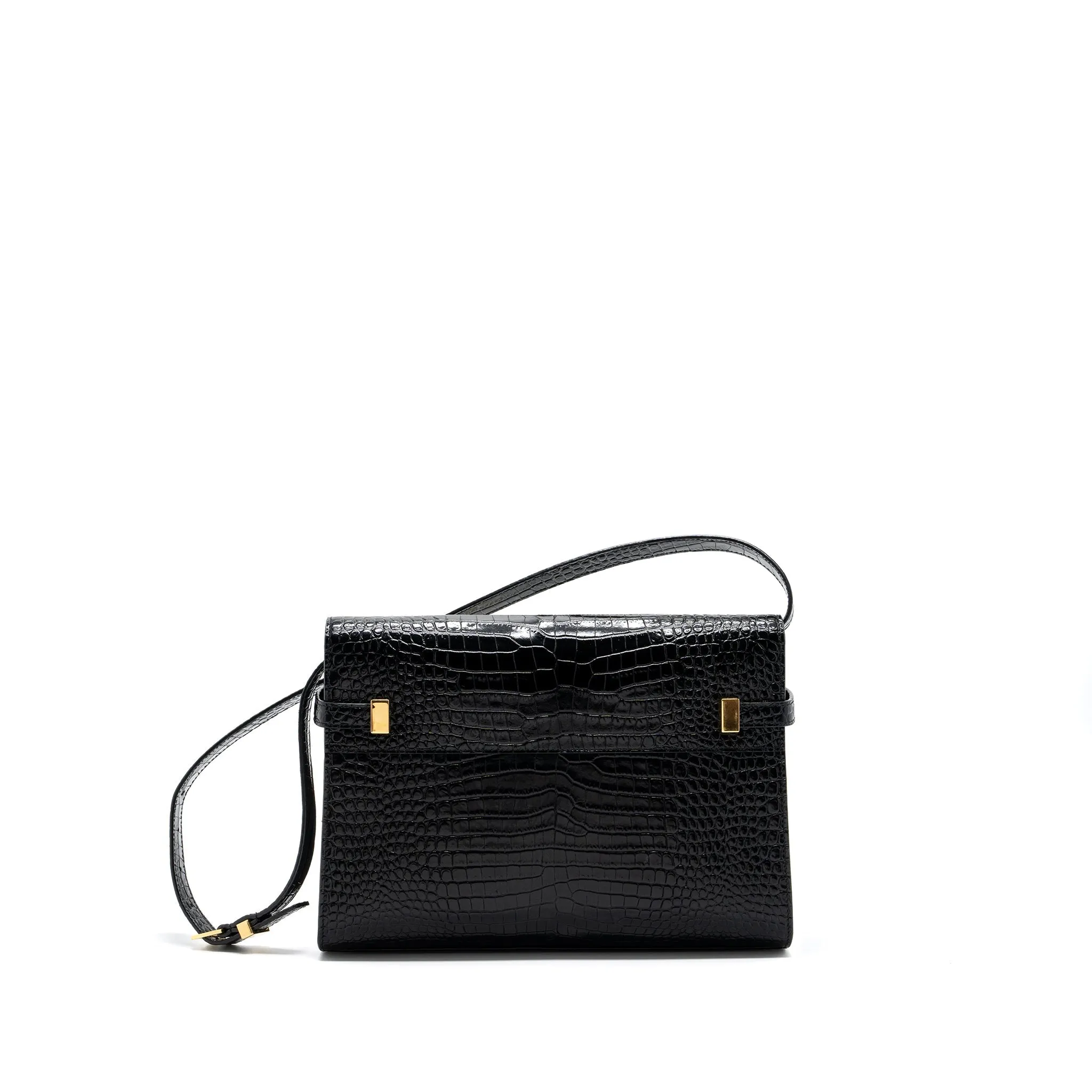 Saint laurent Manhattan shoulder bag croc-embossed calfskin black GHW