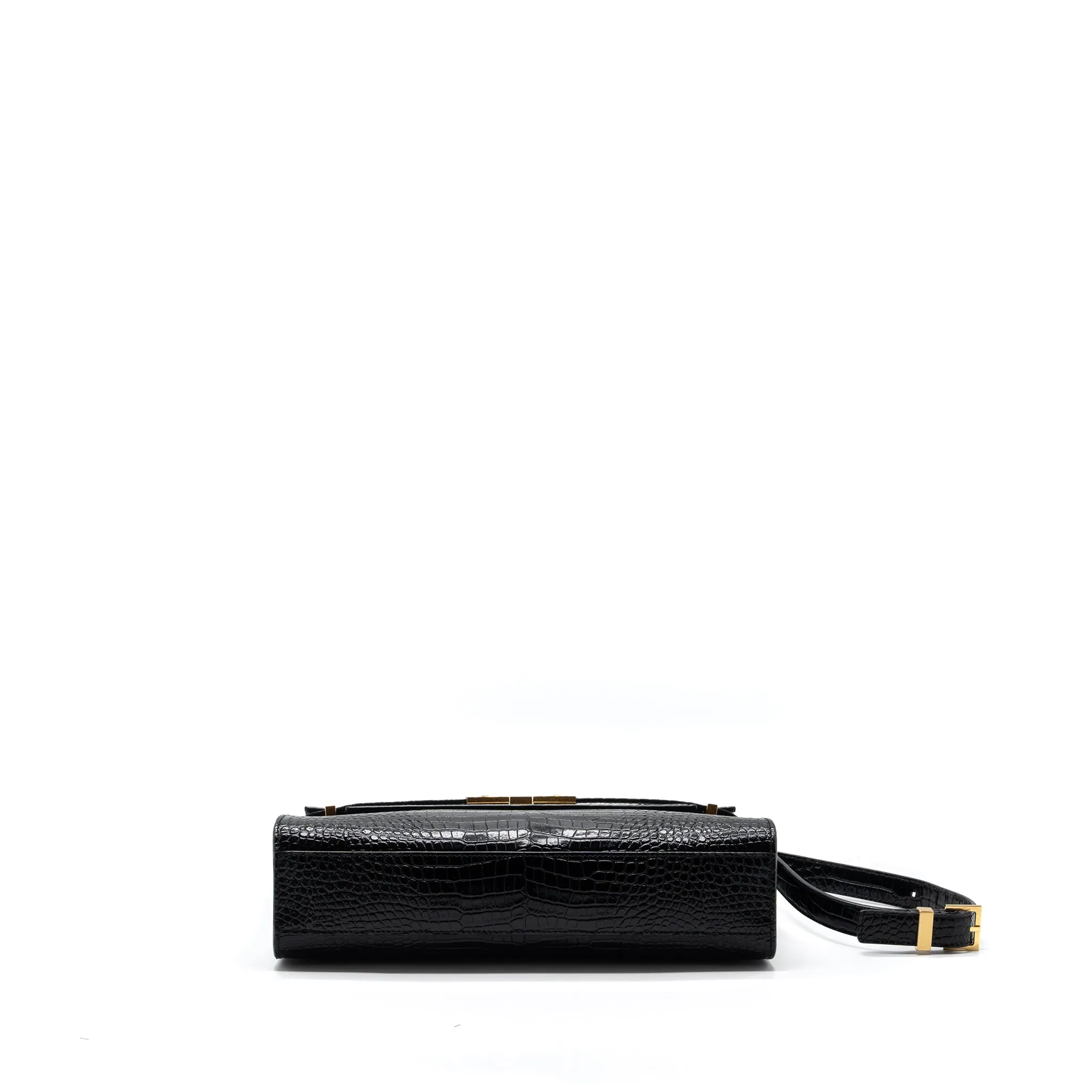 Saint laurent Manhattan shoulder bag croc-embossed calfskin black GHW