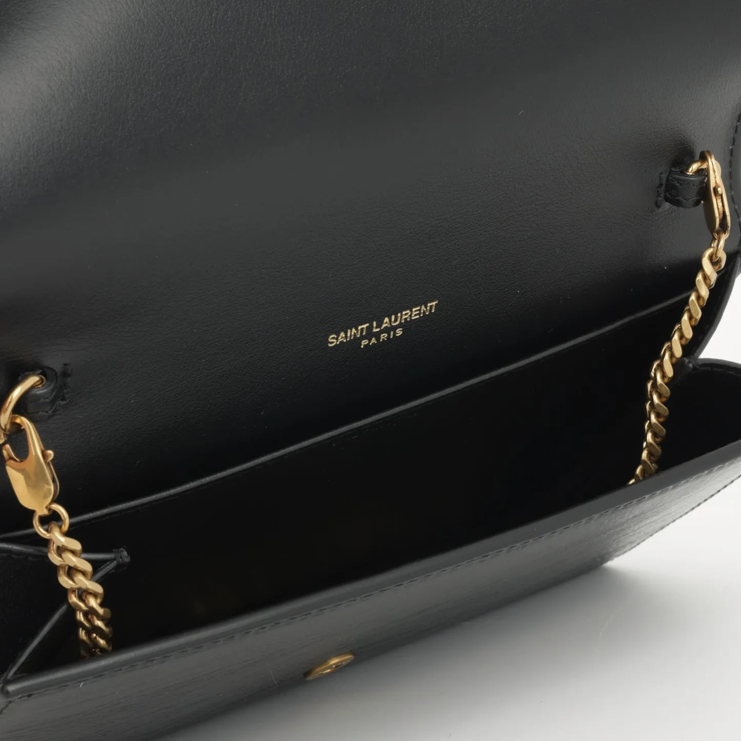 Saint Laurent - Uptown Chain Wallet - Black Calfskin GHW - Pre-Loved