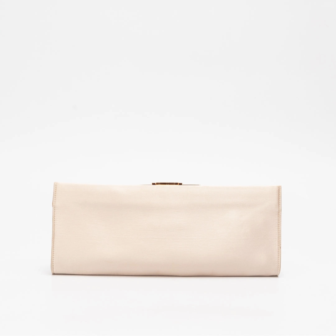 Salvatore Ferragamo Beige Satin Musa Gancini Clutch