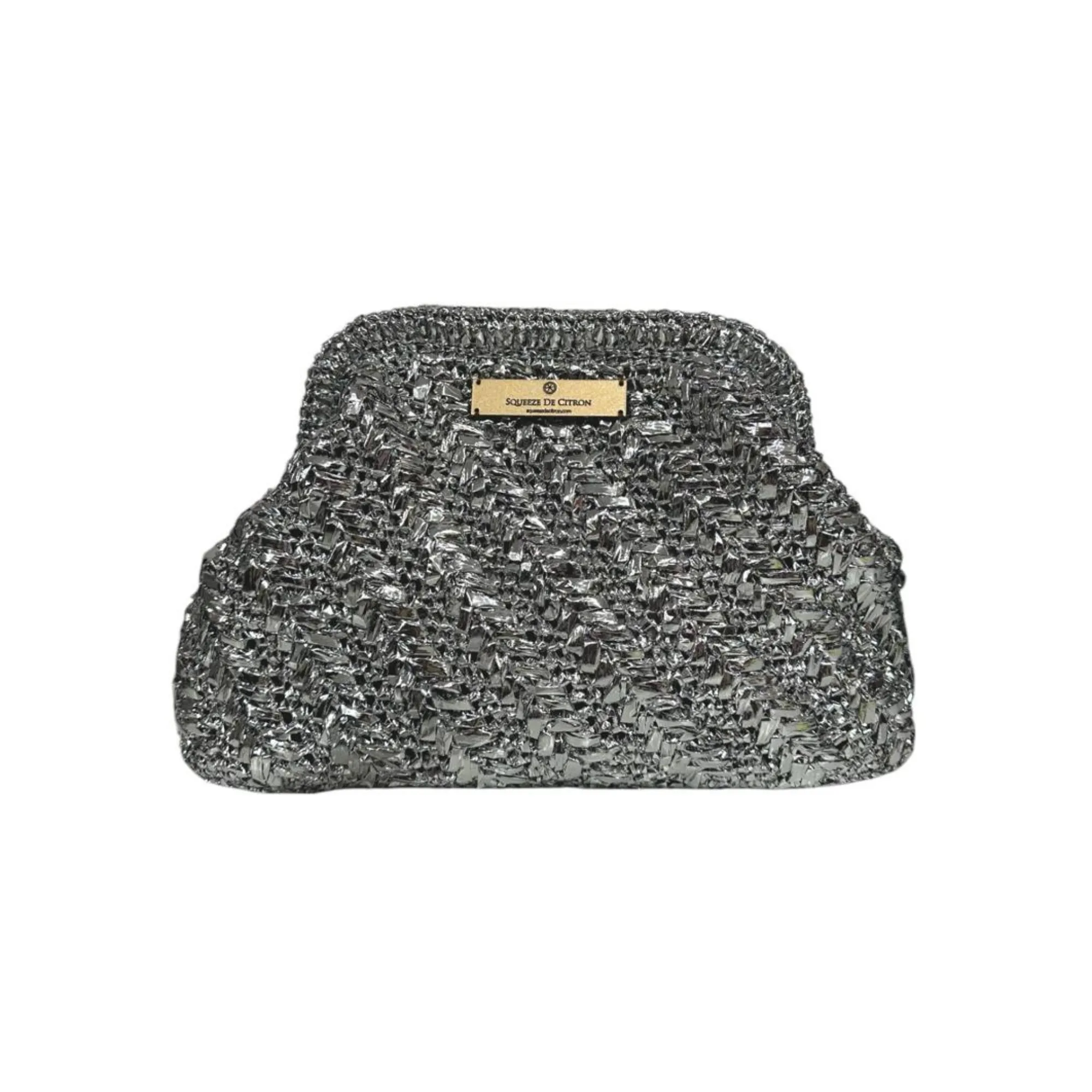 Silver Raffia Clutch (Golden Strap Included)