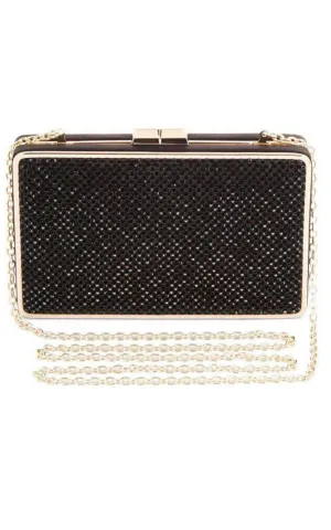 Sonia Black Crystal Mesh Satin Frame Clutch