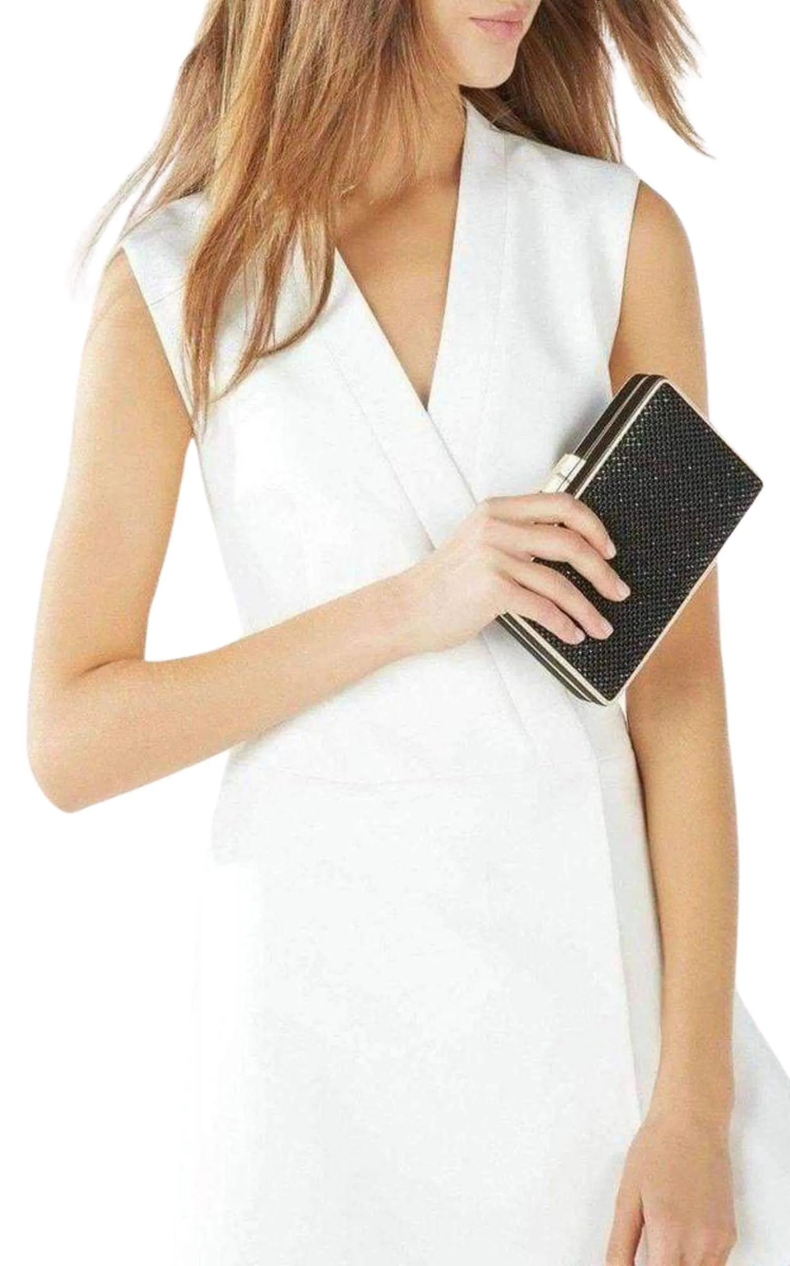 Sonia Black Crystal Mesh Satin Frame Clutch