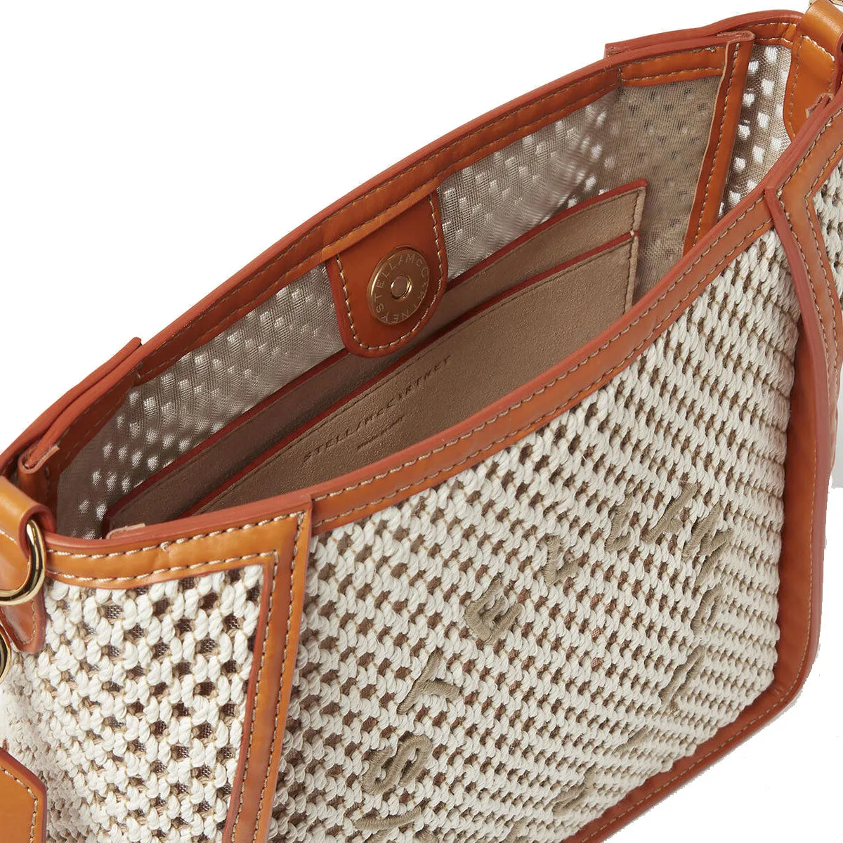 Stella Logo Mini Crossbody Hobo Bag Rope Mesh, Ivory/Beige