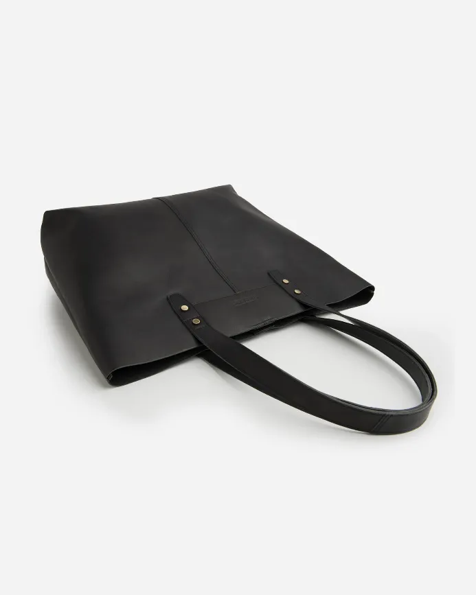 STITCH & HIDE LEATHER EMMA LAPTOP TOTE BAG BLACK - FREE WALLET POUCH