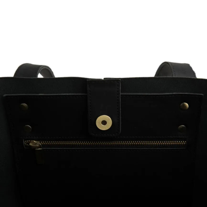 STITCH & HIDE LEATHER EMMA LAPTOP TOTE BAG BLACK - FREE WALLET POUCH