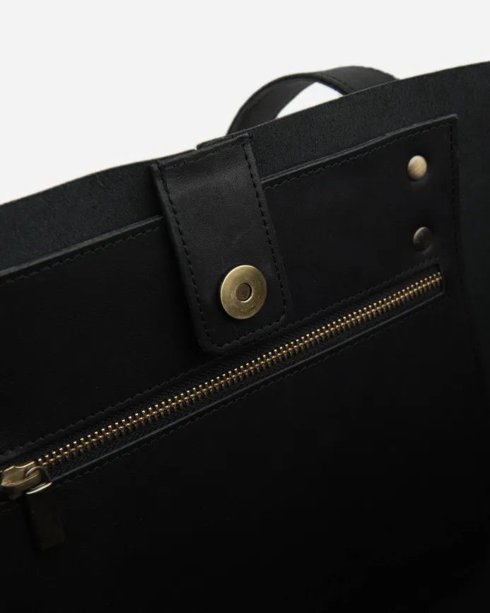 STITCH & HIDE LEATHER EMMA LAPTOP TOTE BAG BLACK - FREE WALLET POUCH