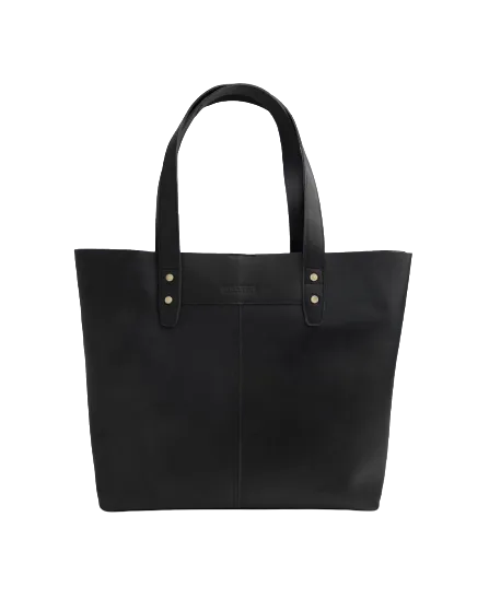 STITCH & HIDE LEATHER EMMA LAPTOP TOTE BAG BLACK - FREE WALLET POUCH