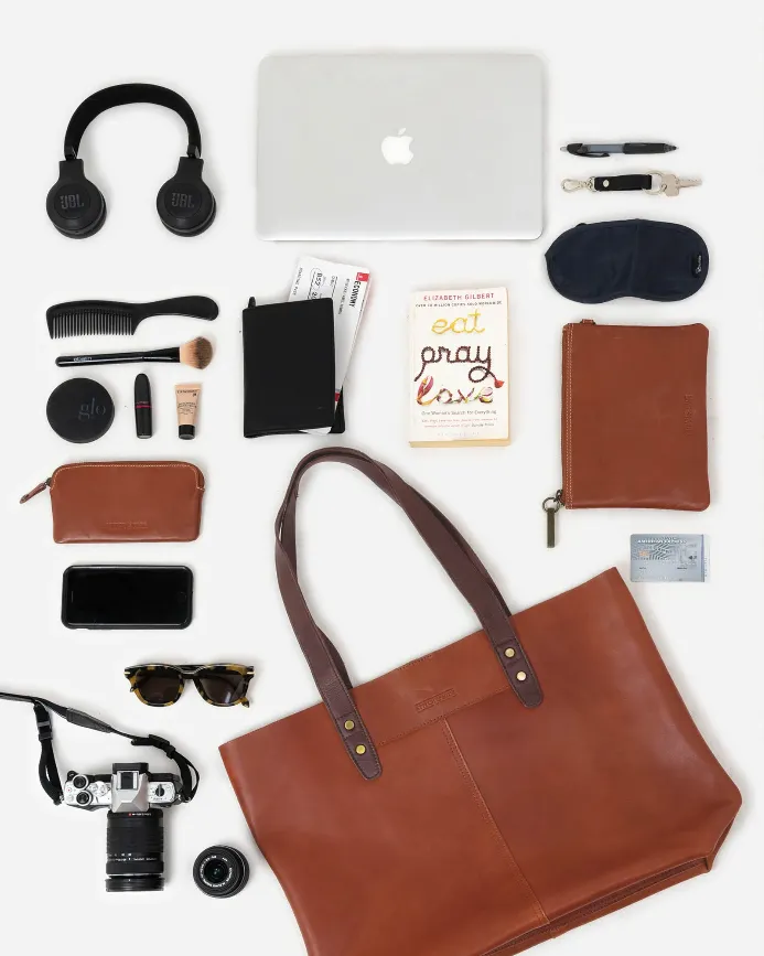 STITCH & HIDE LEATHER EMMA LAPTOP TOTE BAG BLACK - FREE WALLET POUCH