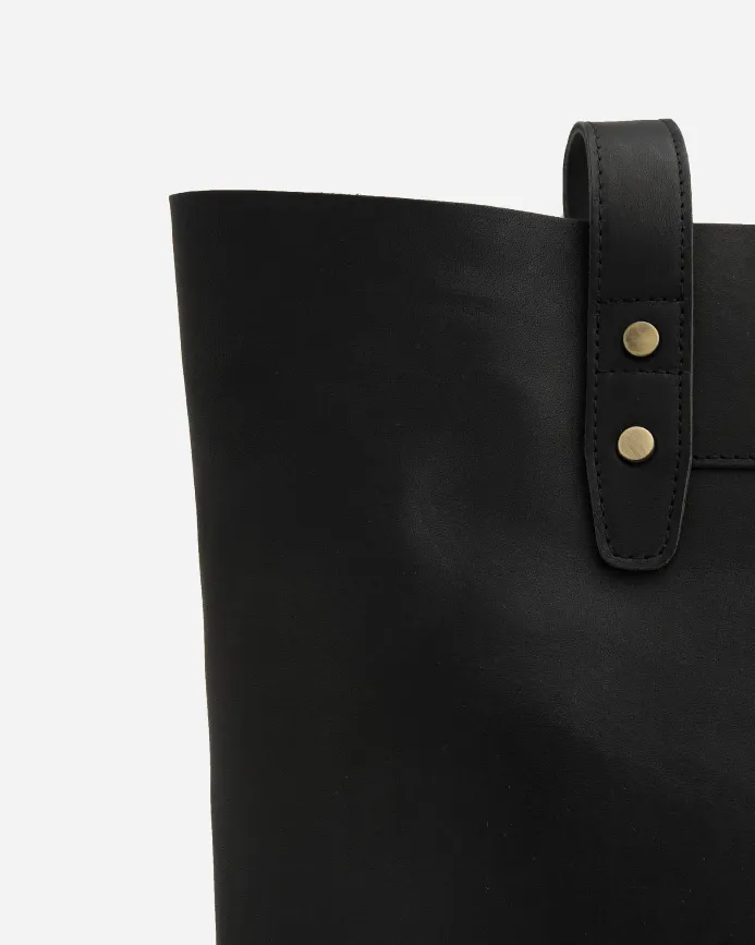 STITCH & HIDE LEATHER EMMA LAPTOP TOTE BAG BLACK - FREE WALLET POUCH