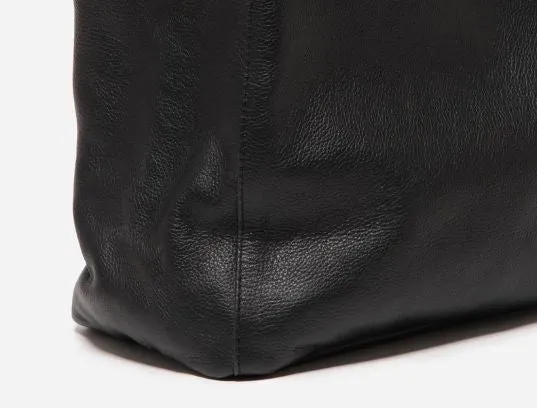 STITCH & HIDE LEATHER GEORGIA TOTE BAG BLACK - FREE WALLET POUCH