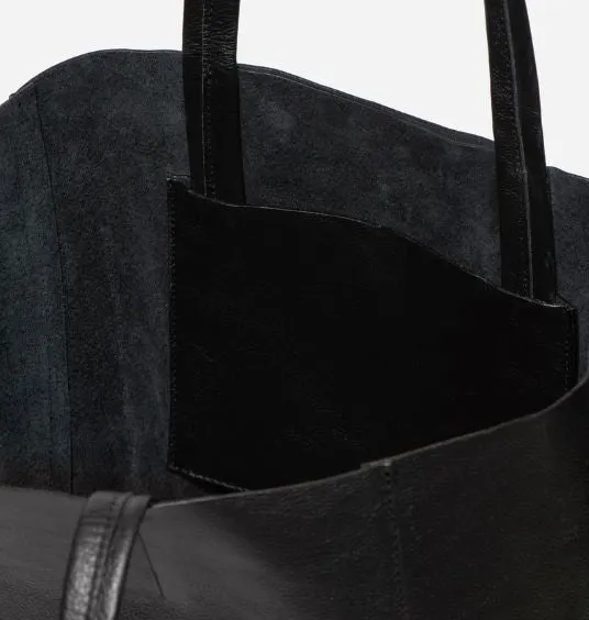 STITCH & HIDE LEATHER GEORGIA TOTE BAG BLACK - FREE WALLET POUCH