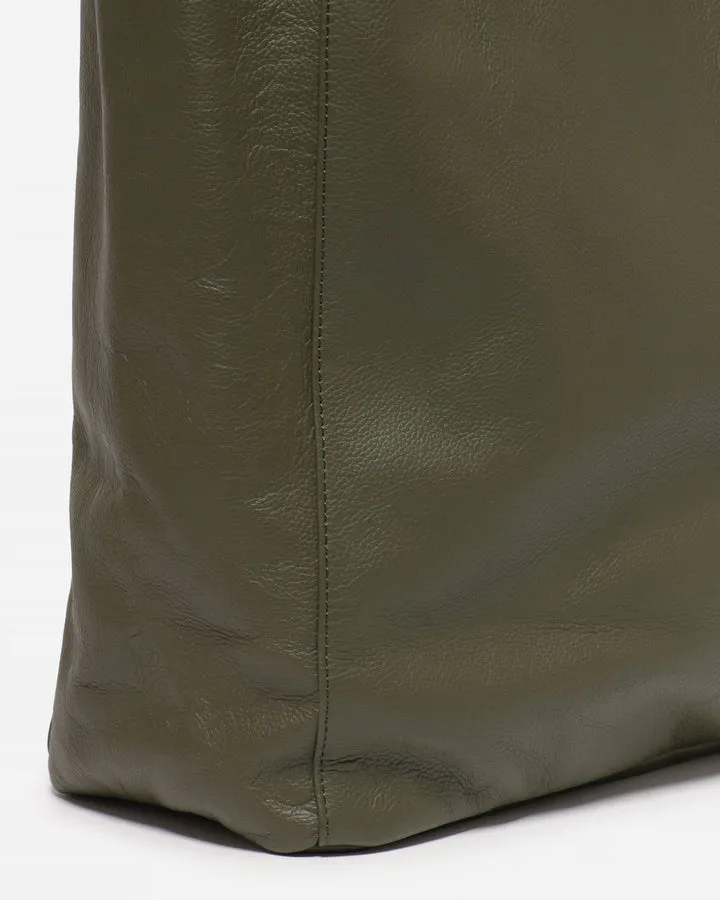 STITCH & HIDE LEATHER GEORGIA TOTE BAG OLIVE GREEN - FREE WALLET POUCH