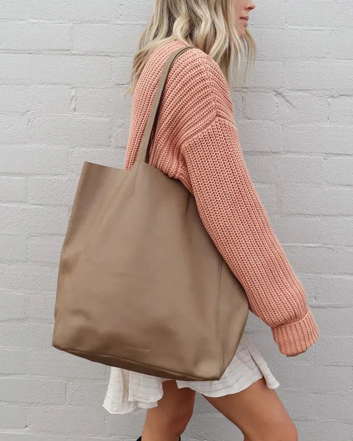 STITCH & HIDE LEATHER GEORGIA TOTE BAG OLIVE GREEN - FREE WALLET POUCH